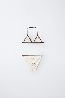 ZARA КУПАЛЬНИК В ГОРОШЕК, ЭКРЮ