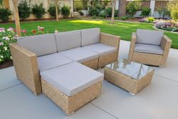 "Даллас" лаунж-зона из искусственного ротанга на 5 персон, цвет соломенный