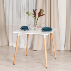 Стол JOHN (mod. T1003) МДФ/дерево, 80 х 80 х 75 см , White (Белый) / Natural (натуральный)