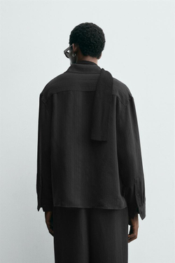 ZARA ЖАККАРДОВАЯ РУБАШКА В ПОЛОСКУ, ЧЕРНЫЙ