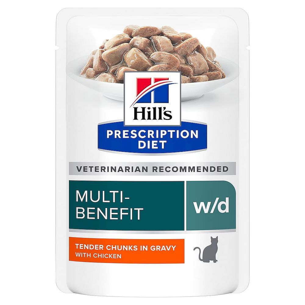 Влажный диетический корм Hills Prescription Diet W/d для кошек с курицей в соусе при диабете, Пауч 85 г (УЦЕНКА)