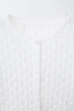 ZARA ТРИКОТАЖНЫЙ КАРДИГАН АЖУРНОЙ ВЯЗКИ, СВЕТЛЫЙ ЭКРЮ