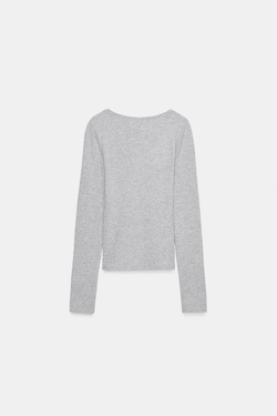 ZARA ФУТБОЛКА С ДЛИННЫМИ РУКАВАМИ, СЕРЫЙ МЕЛАНЖ