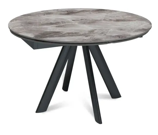Стол обеденный раздвижной круглый D120-180х79 столешница керамика / Italian light grey, глянцевая / черный муар