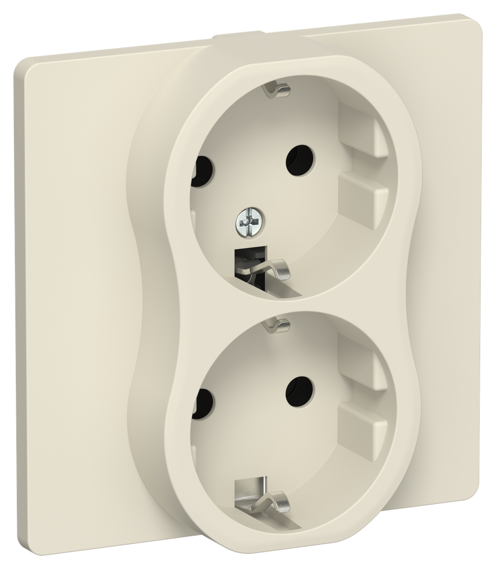 FLITE Розетка 2-местная с заземлением без защитных шторок безвинтовое крепление 16А РС12-1-К-ФлСл сливочный IEK