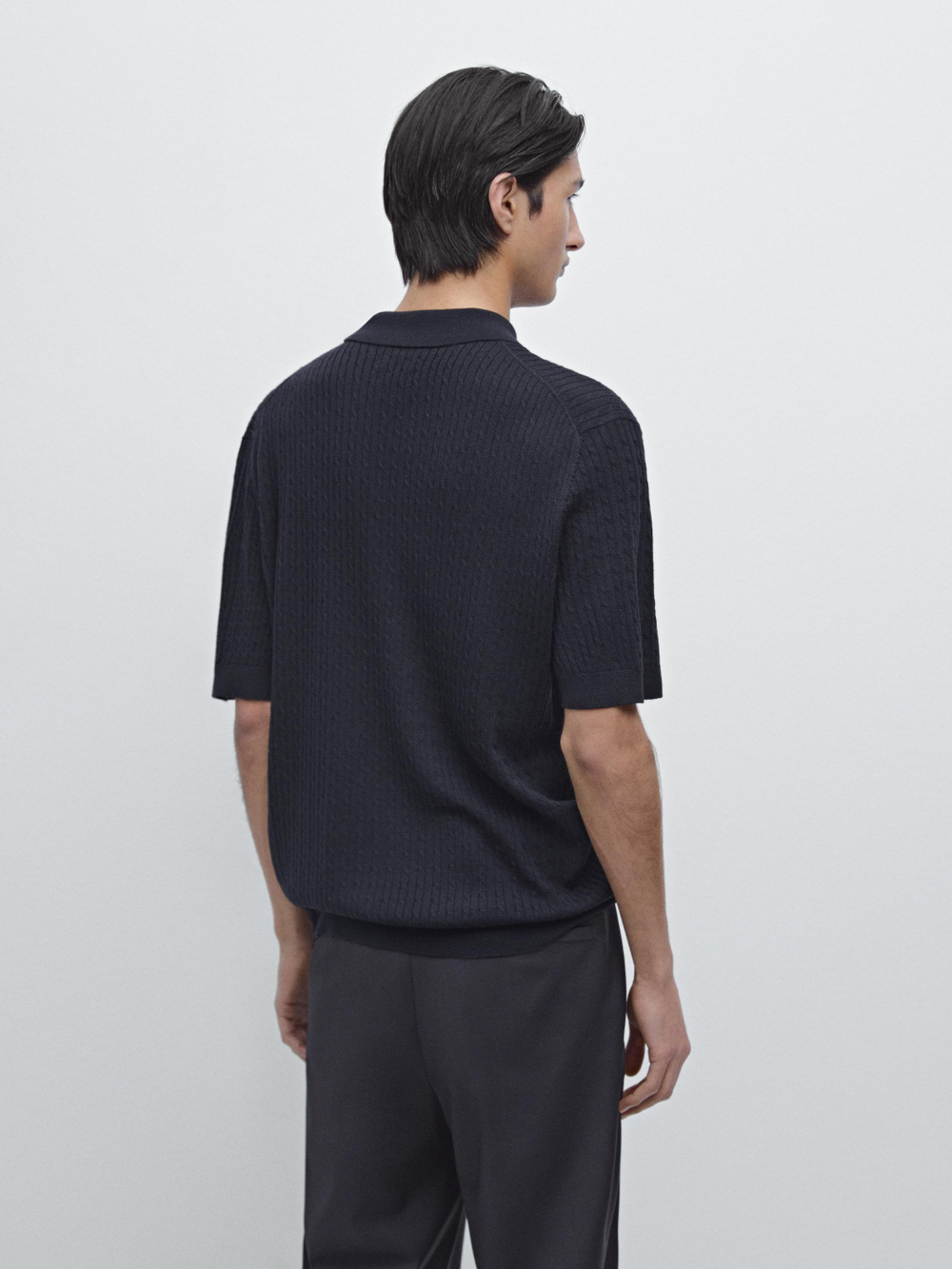 Massimo Dutti Трикотажный свитер-поло из мериносовой шерсти, темно-синий