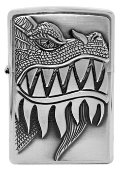Зажигалка Zippo 200 Fire Breathing Dragon, латунь/сталь серебристая с покрытием Brushed Chrome