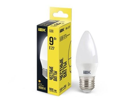 Лампа светодиодная C35 9Вт свеча 3000К E27 230В IEK LLE-C35-9-230-30-E27