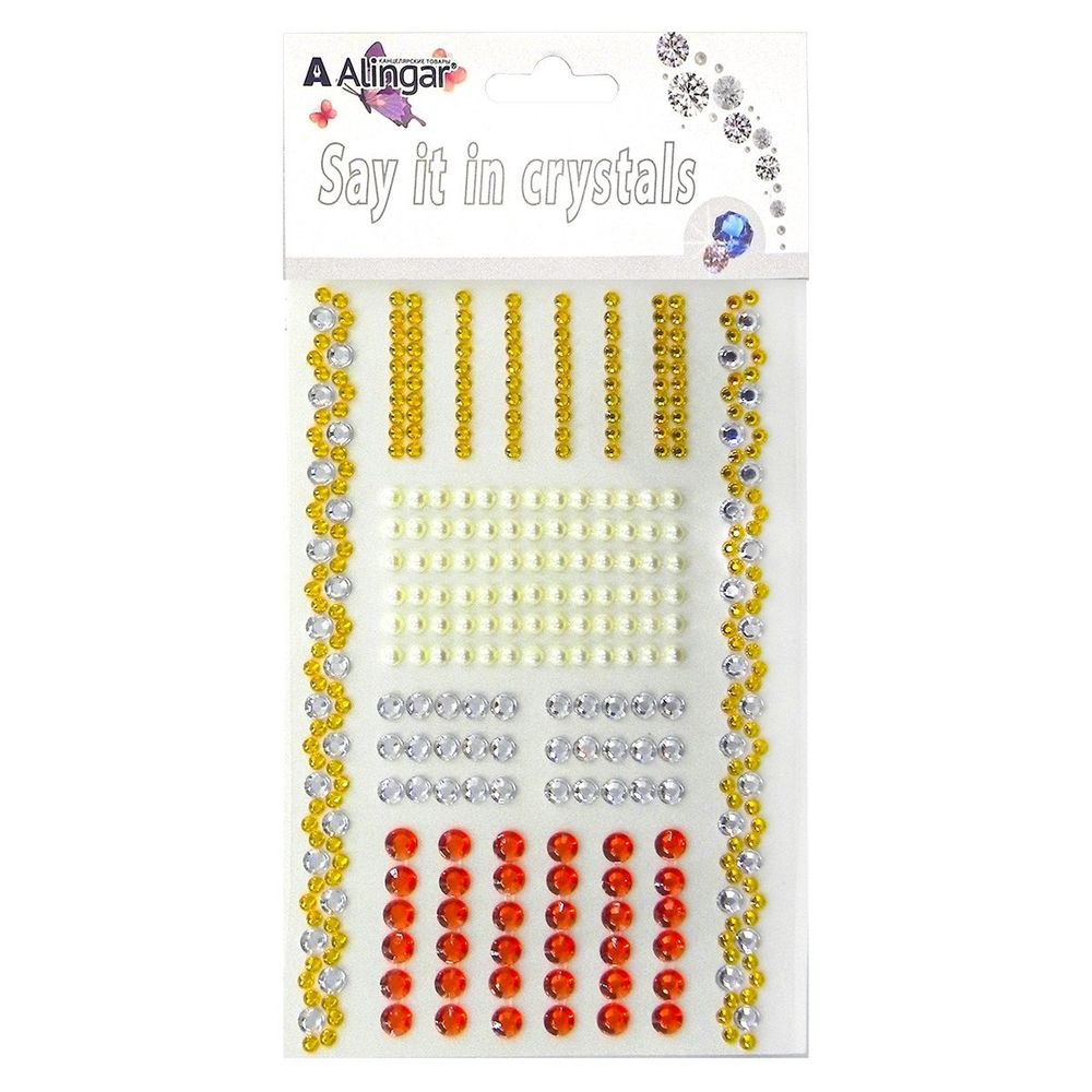 Наклейки-стразы Alingar, акриловые, "Вдохновение", золото, красные, серебро, жемчуг, пакет с европодвесом