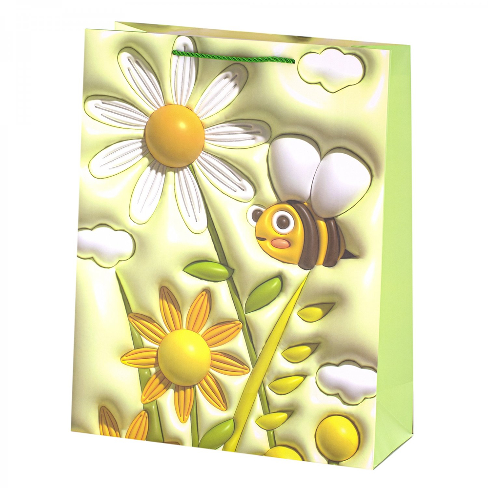 Пакет подарочный бумажный Alingar, (XL) 31х40х12 см, вертикальный, "Цветы 3D", матов. ламинация, ассорти