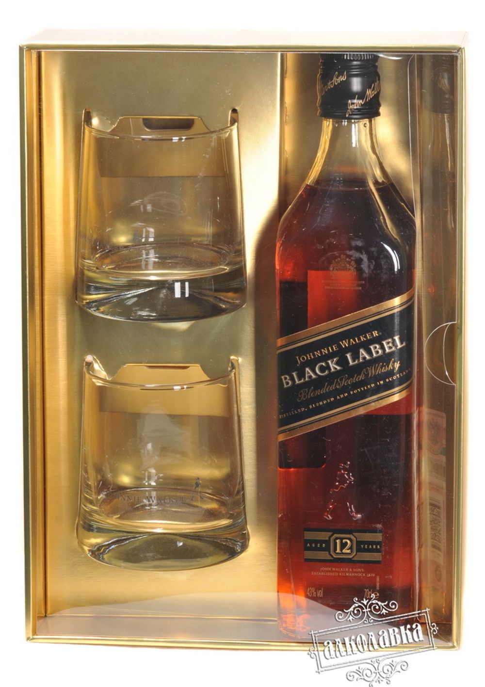 Джонни Уокер Блэк Лэйбл. 12 лет выдержки. Шотландский виски. 0,7 Л со стаканами