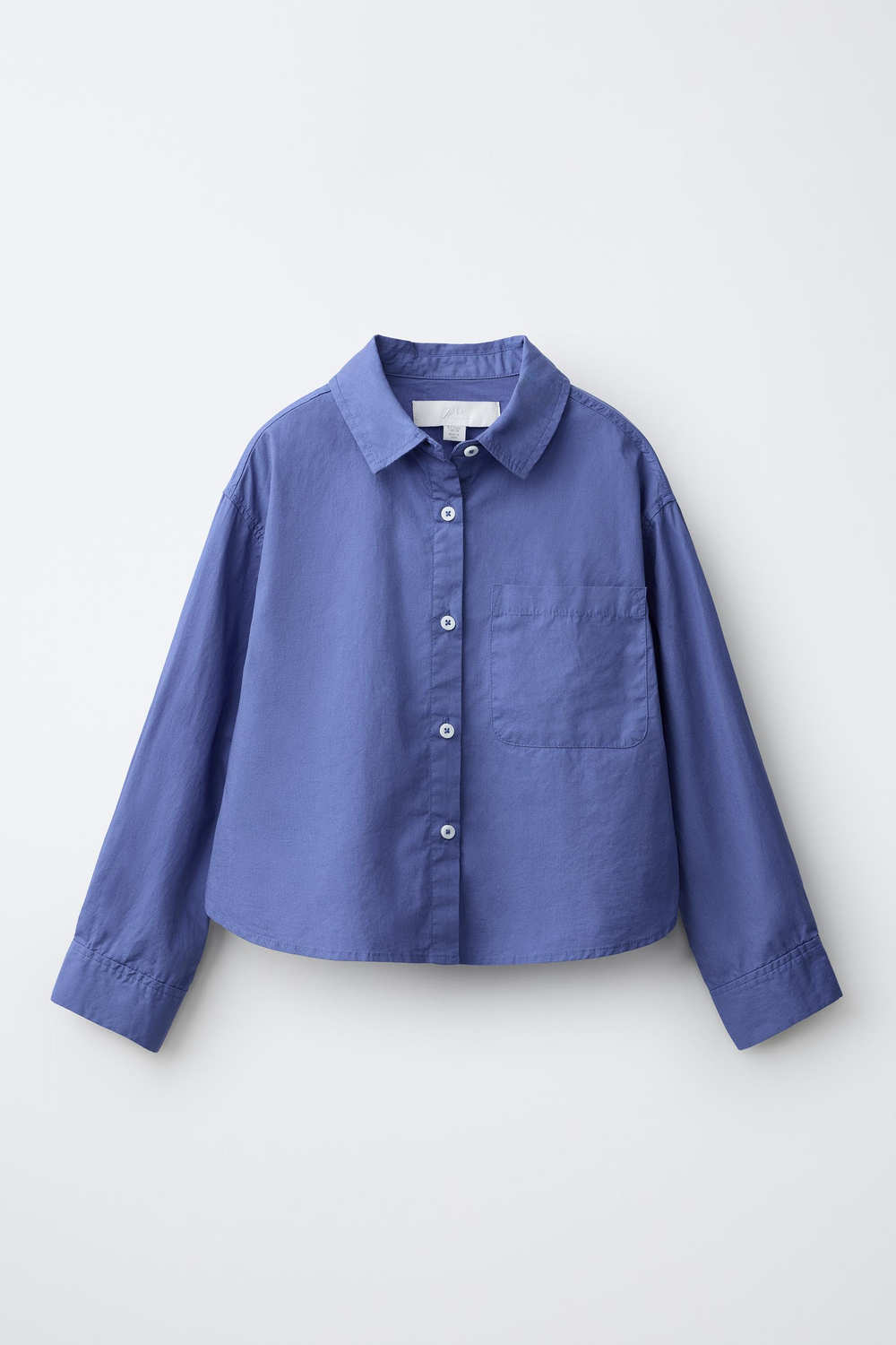ZARA РУБАШКА ИЗ ПОПЛИНА, ВЫЦВЕТШИЙ СИНИЙ