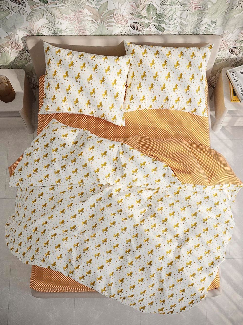 Пододеяльник  перкаль Сказка "Unicorns/Orange" 1,5-спальный на молнии 145x205 см