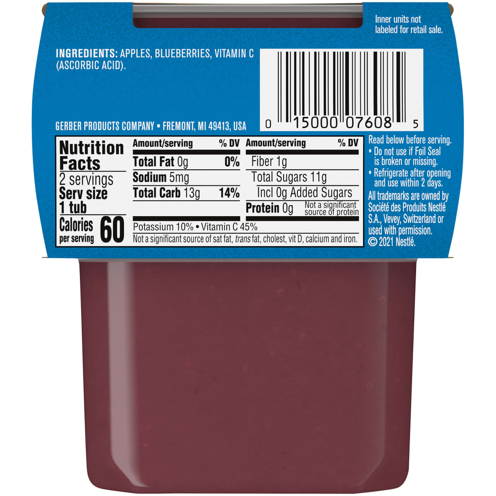 Gerber, Natural for Baby, 2nd Foods®, яблоко и голубика, 2 пакетика по 113 г (4 унции)