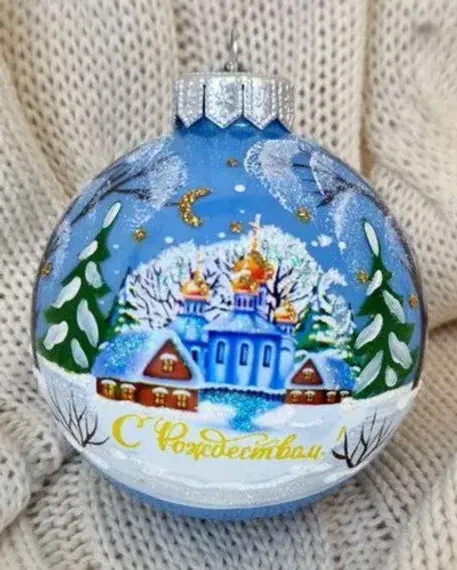 КУ-80-244039 Стеклянный шар С Рождеством 80 мм., Коломеев, (КУ-80-244039)