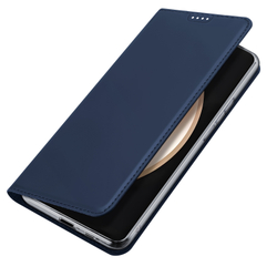 Чехол книжка из PU кожи синего цвета от Dux Ducis для Samsung Galaxy S25 FE, серия Skin Pro Series Case