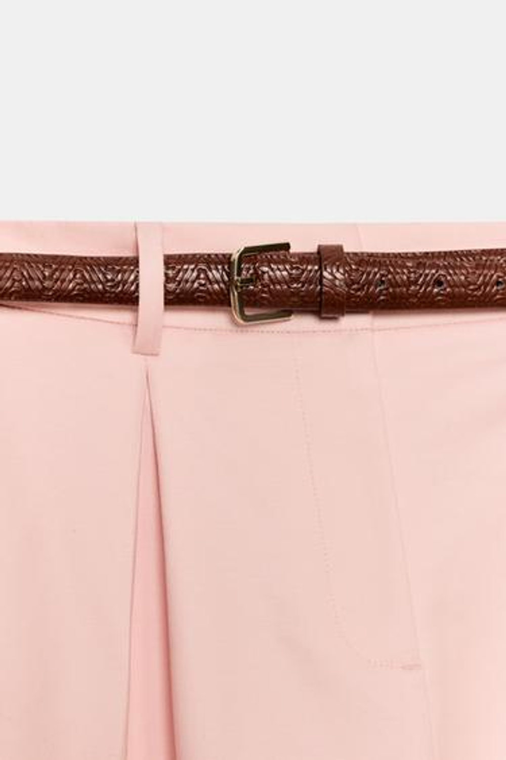 ZARA ШОРТЫ-БЕРМУДЫ С ВЫСОКОЙ ПОСАДКОЙ И РЕМНЕМ, РОЗОВЫЙ