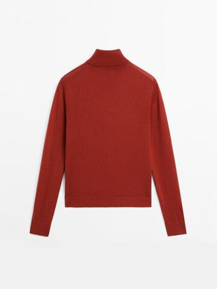 Massimo Dutti Свитер из смесовой шерсти с высоким воротником, темно-розовый