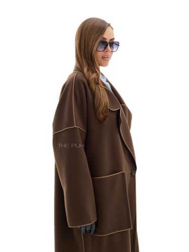 Шоколадное двубортное пальто без подкладки