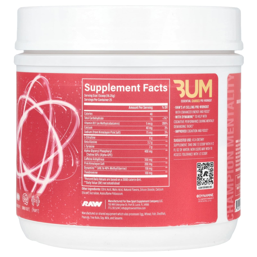 Raw Nutrition, Bum Essentials, Essential Charged перед тренировкой, цитрусовый и грейпфрут, 406,25 г (14,33 унции)