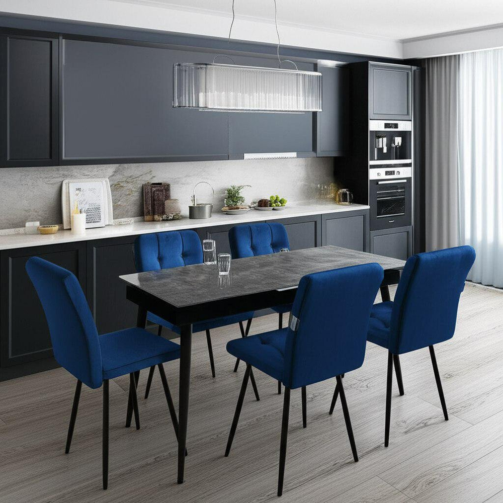 Стол обеденный Balmoral/Балморал столешница керамика (глянцевая) / опоры металл, серый/чёрный, (120+40)x80x75(+1) см