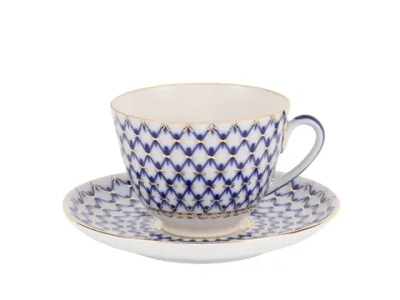 Чашка с блюдцем чайная форма Весенняя рисунок Кобальтовая сетка 250 мл арт. 81.19918.00.1