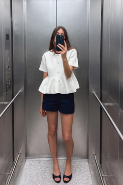 ZARA КАРДИГАН С БАСКОЙ, ЭКРЮ