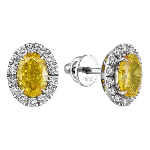 Серьги-пусеты с желтыми выращенными бриллиантами 2,755 ct