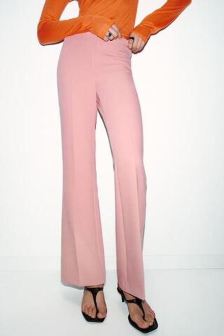 ZARA БРЮКИ FLARE С БОКОВЫМИ ШВАМИ, РОЗОВЫЙ