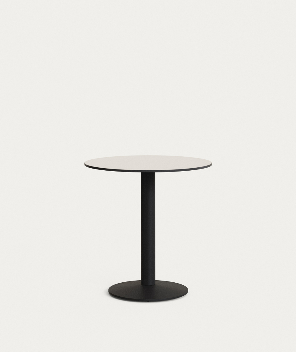 Esilda Садовый круглый стол белый на черном металлическом основании Ø 70x70