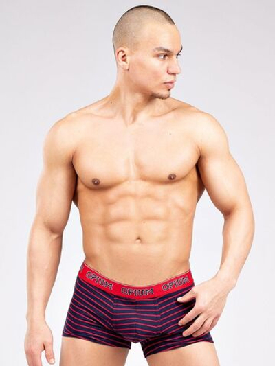 Мужские боксеры в полоску из мягкого хлопкового трикотажа (Размер: L) (Цвет: красный с синим)