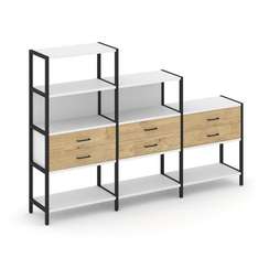 Shelf System Трехсекционный стеллаж четырех/трех/двухярусный с ящиками SN.STM-431 Белый/Тиквуд Светл