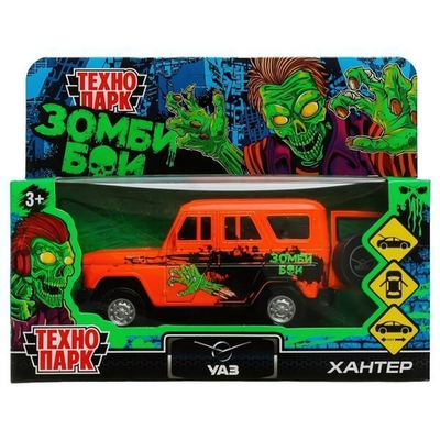 Модель ин.мет. "УАЗ Hunter Зомби" 12см, двер, багаж, оранжевый, коробка HUNTER-12ZOM-OG (Технопарк)