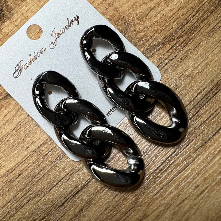 Серьги "Цепи" 3 звена плетение панцирное металл графитовый 4,5 см