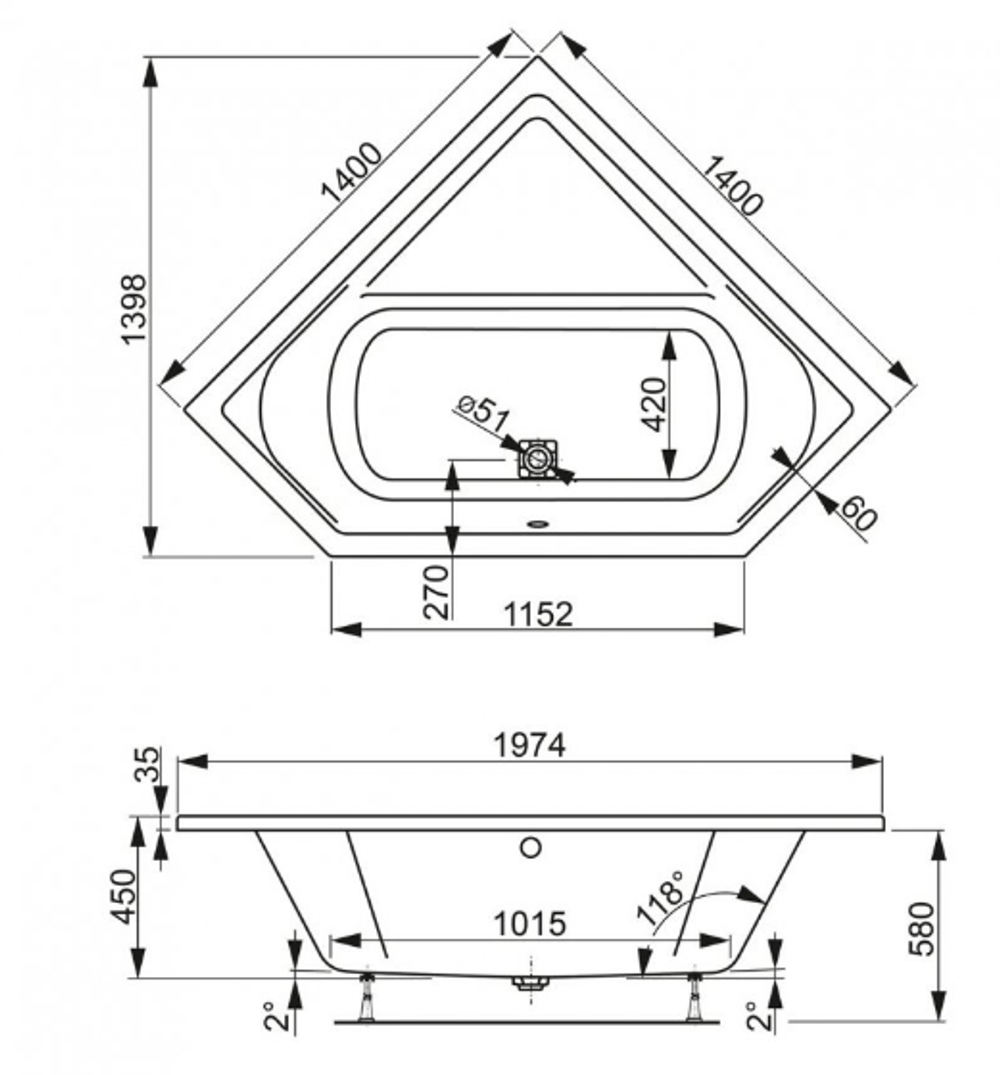 Акриловая ванна VAGNERPLAST CAVALLO CORNER 140x140