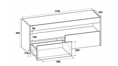 ТВ тумба Вегас Дуб крафт белый / Ателье Темное