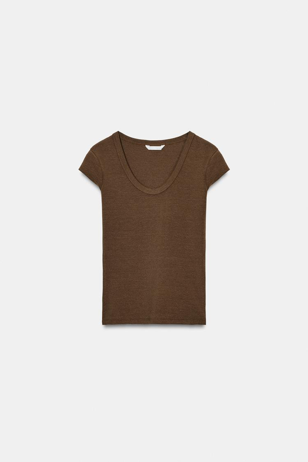 ZARA ФУТБОЛКА С ШИРОКИМ ВЫРЕЗОМ, КОРИЧНЕВЫЙ