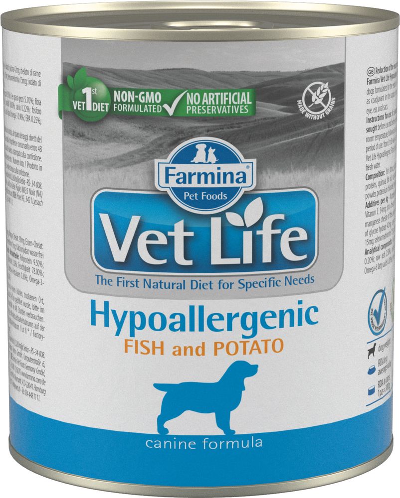 Farmina VetLife 300г конс. Hypoallergenic Fish &amp; Potato для собак, при пищевой аллергии или пищевой непереносимости, рыба с картофелем