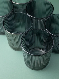 Набор ребристых бокалов для виски, 350 мл. 6 шт. черные