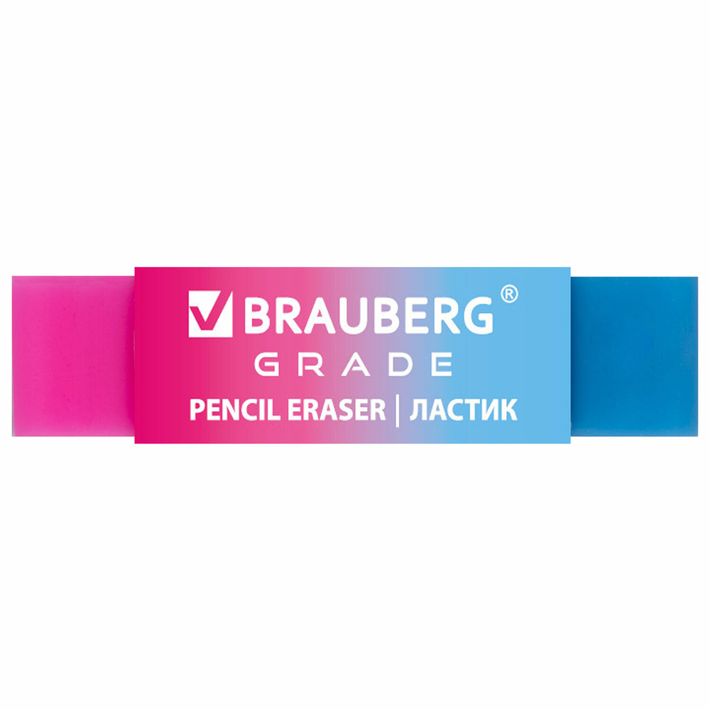 Ластик полупрозрачный BRAUBERG «Grade», 60×15×10 мм, картонный держатель, цвет ассорти, 36 штук в упаковки.