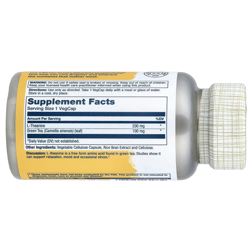 Solaray, L-теанин с зеленым чаем, 90 растительных капсул