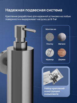 Дозатор для жидкого мыла STWORKI Киркенес S45320GB настенный, вороненая сталь
