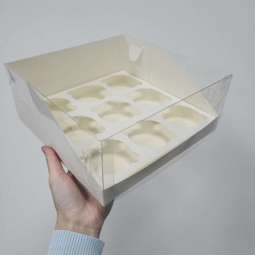 Коробка на 9 капкейков ПРЕМИУМ (Белая) 23,5*23,5*10 см