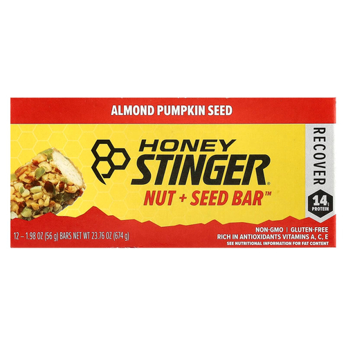 Honey Stinger, Nut + Seed Bar ™, миндальные тыквенные семечки, 12 батончиков по 56 г (1,98 унции)