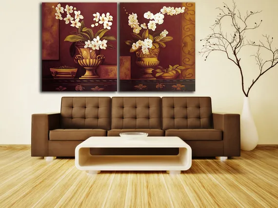 Модульная картина "Цветы в золотой вазе"