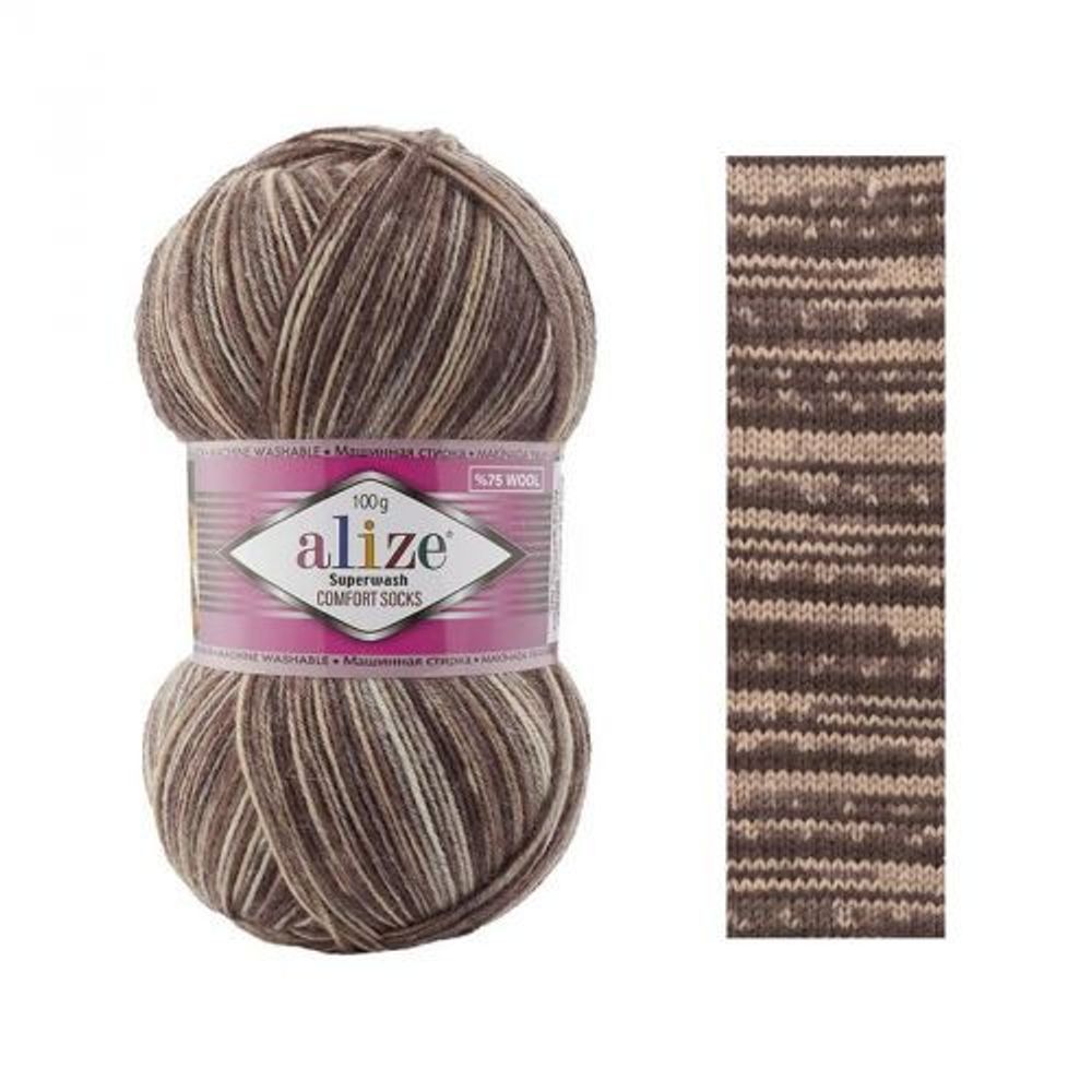 ALIZE &quot;SUPERWASH COMFORT&quot;, 75% шерсть, 25% п/а, 100 гр, 420 м,  Бежевый/коричневый