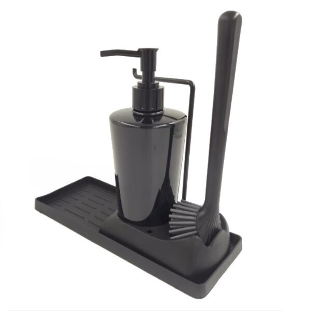 Набор для кухни (подставка, дозатор, силиконовая щетка) цвет черный D-121