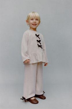 ZARA ЛОНГСЛИВ SOFT TOUCH С КОНТРАСТНЫМИ БАНТАМИ, ПЕСОЧНЫЙ