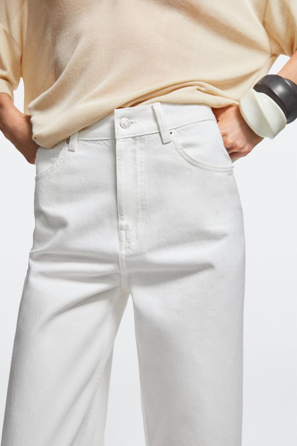 Massimo Dutti Джинсы с высокой талией и широкими штанинами, экрю