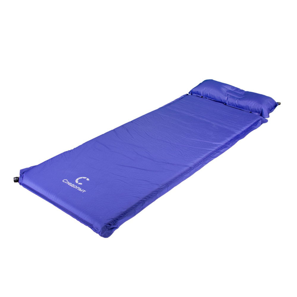 Коврик самонадувающийся с подушкой СЛЕДОПЫТ, 188x65x5 cм, стандарт, синий
